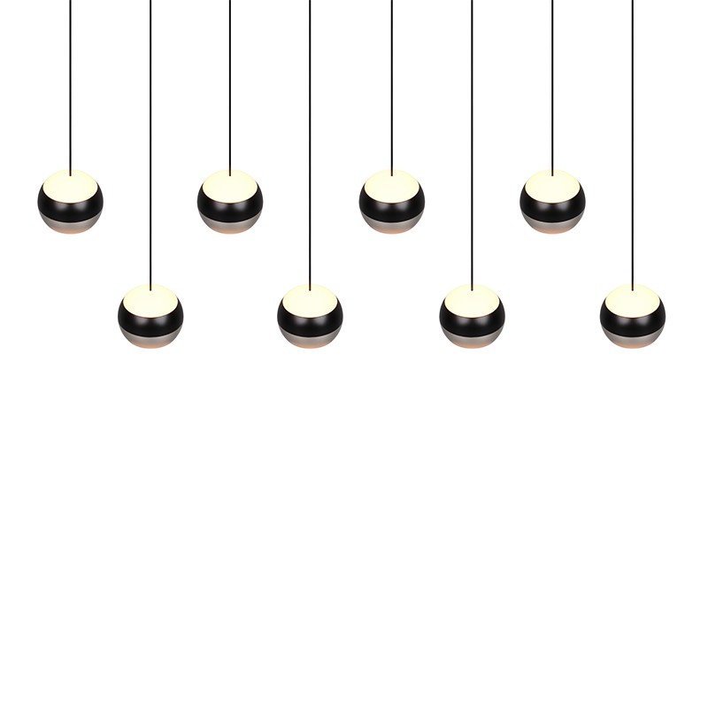 Suspension boule design ORBIT 8 LAMPES, finition nickel ou cuivre