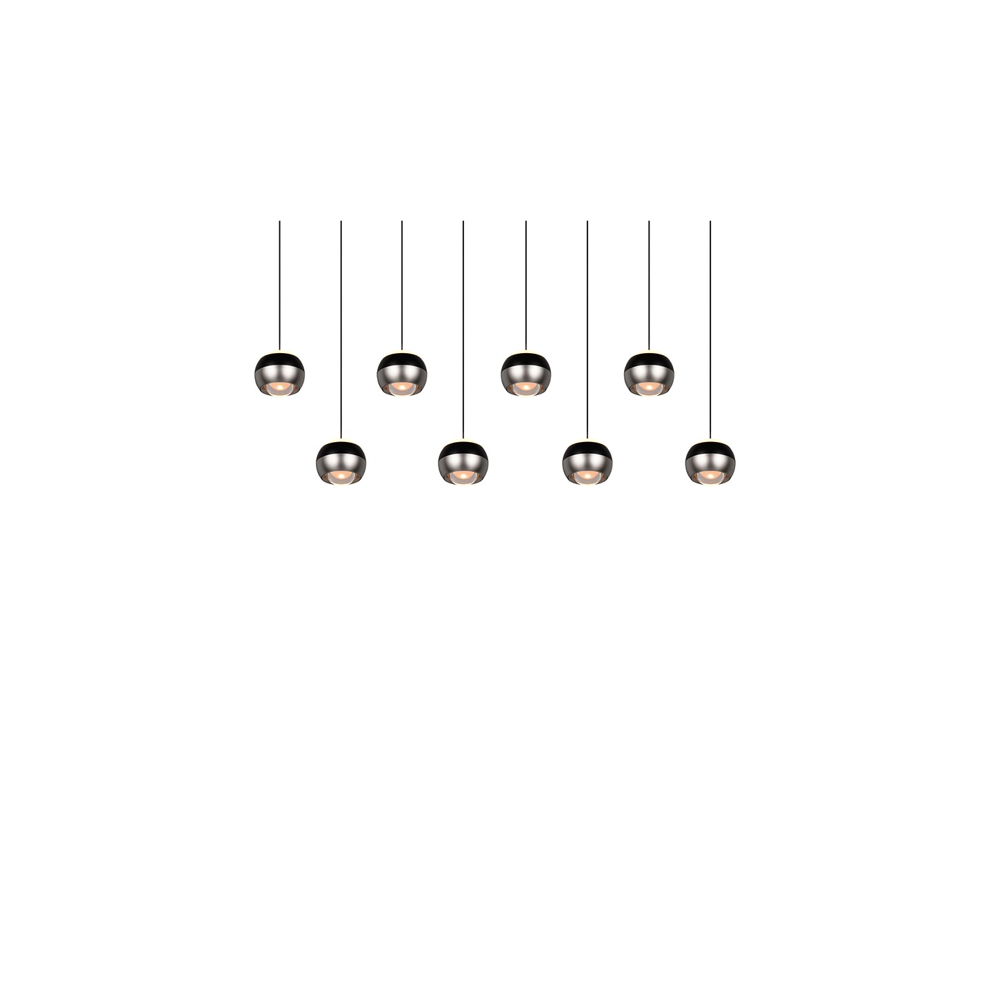 Suspension boule design ORBIT 8 LAMPES, finition nickel ou cuivre