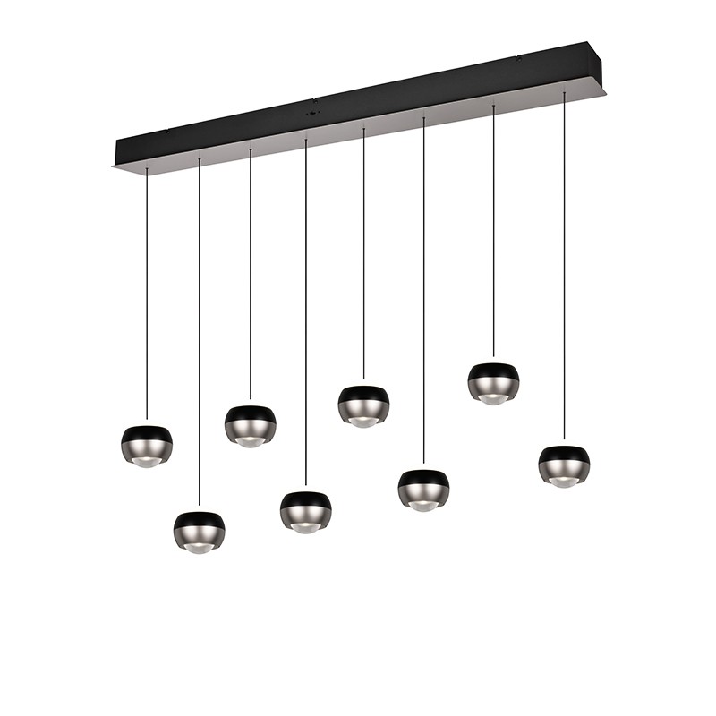 Suspension boule design ORBIT 8 LAMPES, finition nickel ou cuivre