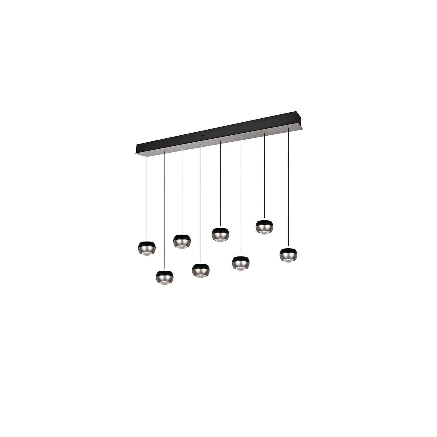 Suspension boule design ORBIT 8 LAMPES, finition nickel ou cuivre