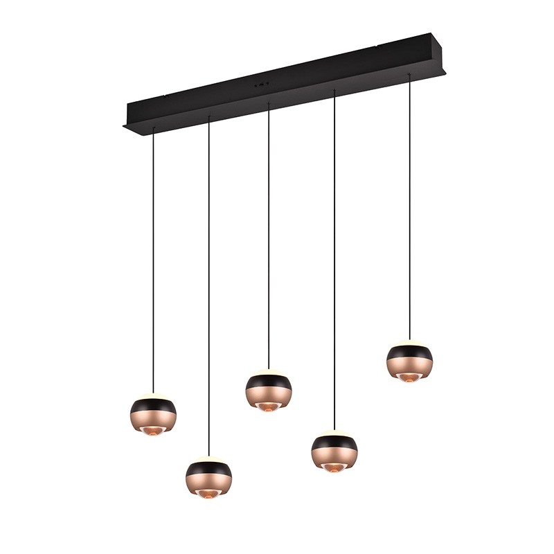 Suspension boule design ORBIT 5 LAMPES, finition nickel ou cuivre