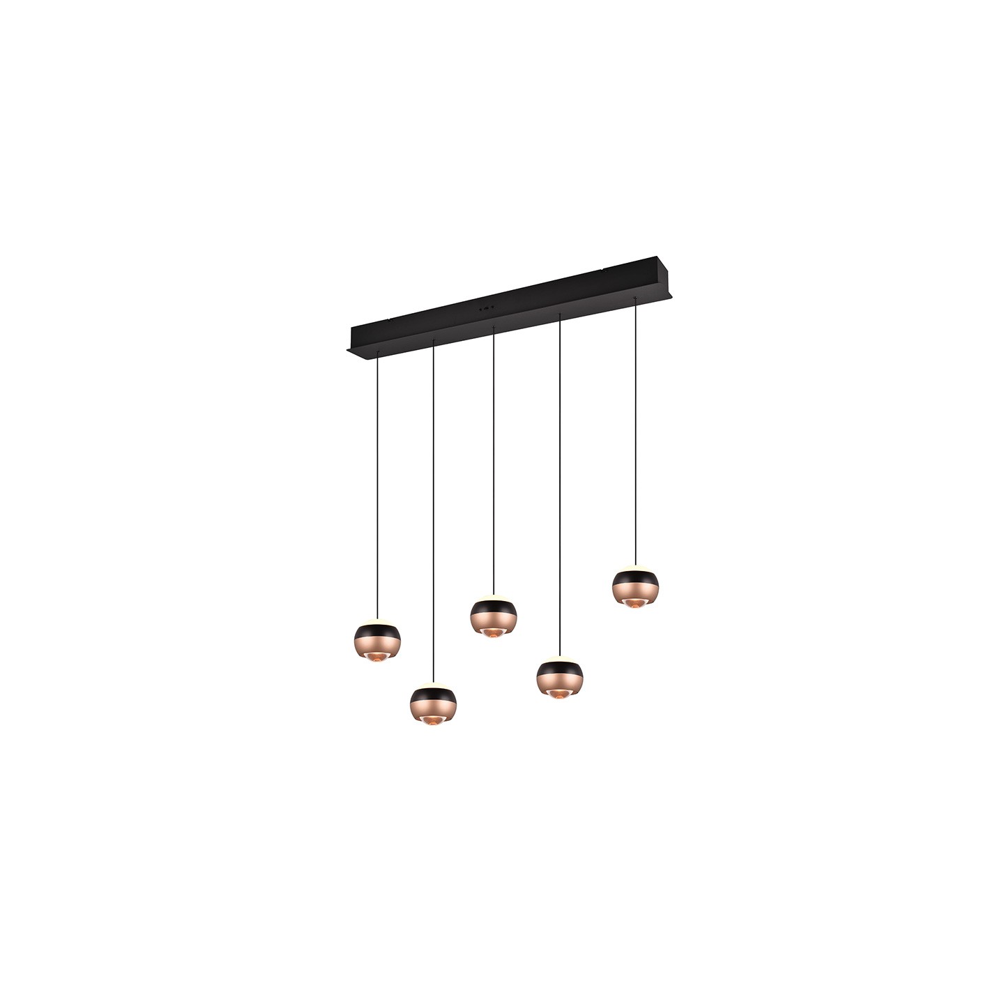 Suspension boule design ORBIT 5 LAMPES, finition nickel ou cuivre