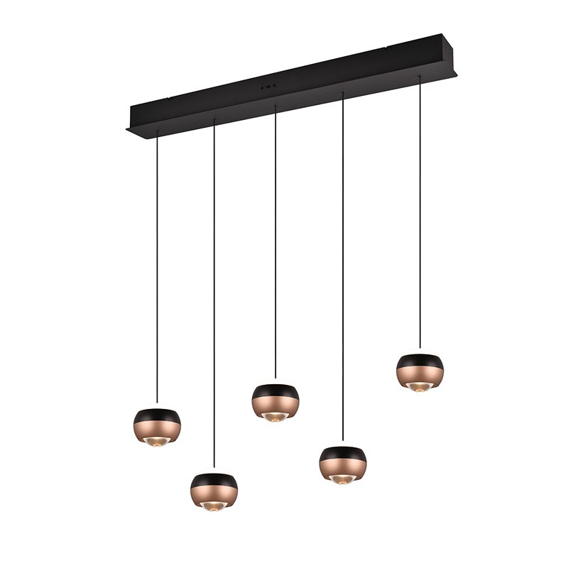 Suspension boule design ORBIT 5 LAMPES, finition nickel ou cuivre