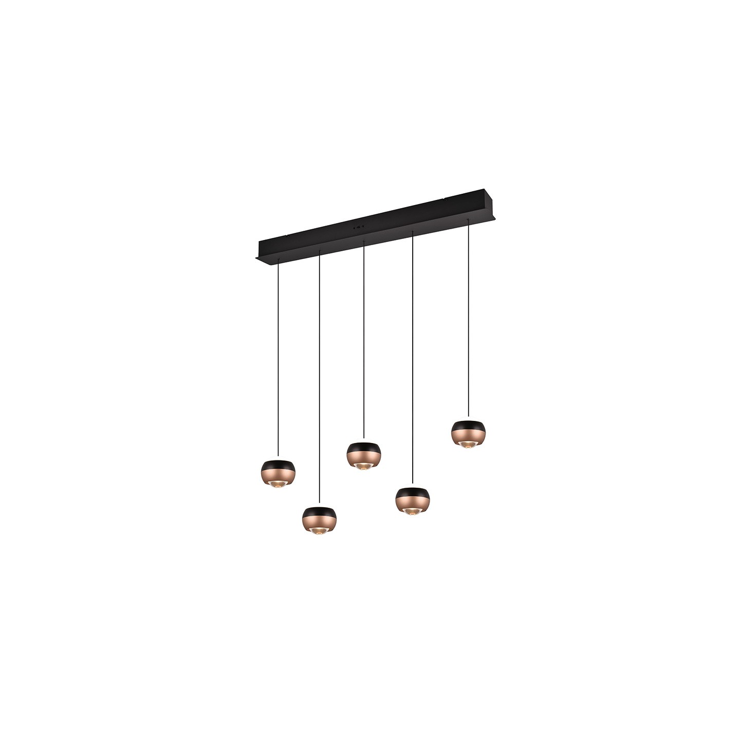 Suspension boule design ORBIT 5 LAMPES, finition nickel ou cuivre