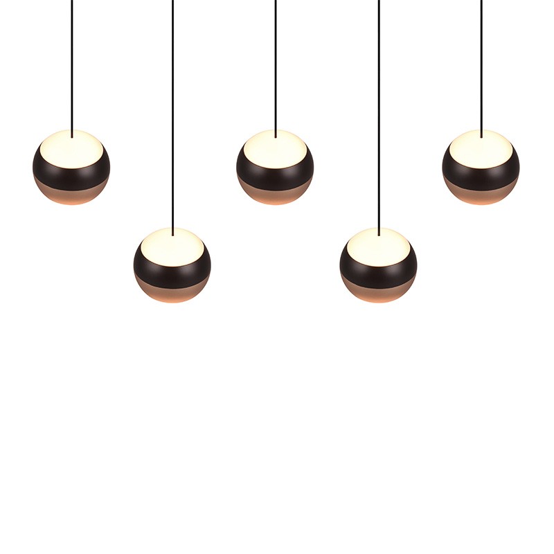 Suspension boule design ORBIT 5 LAMPES, finition nickel ou cuivre