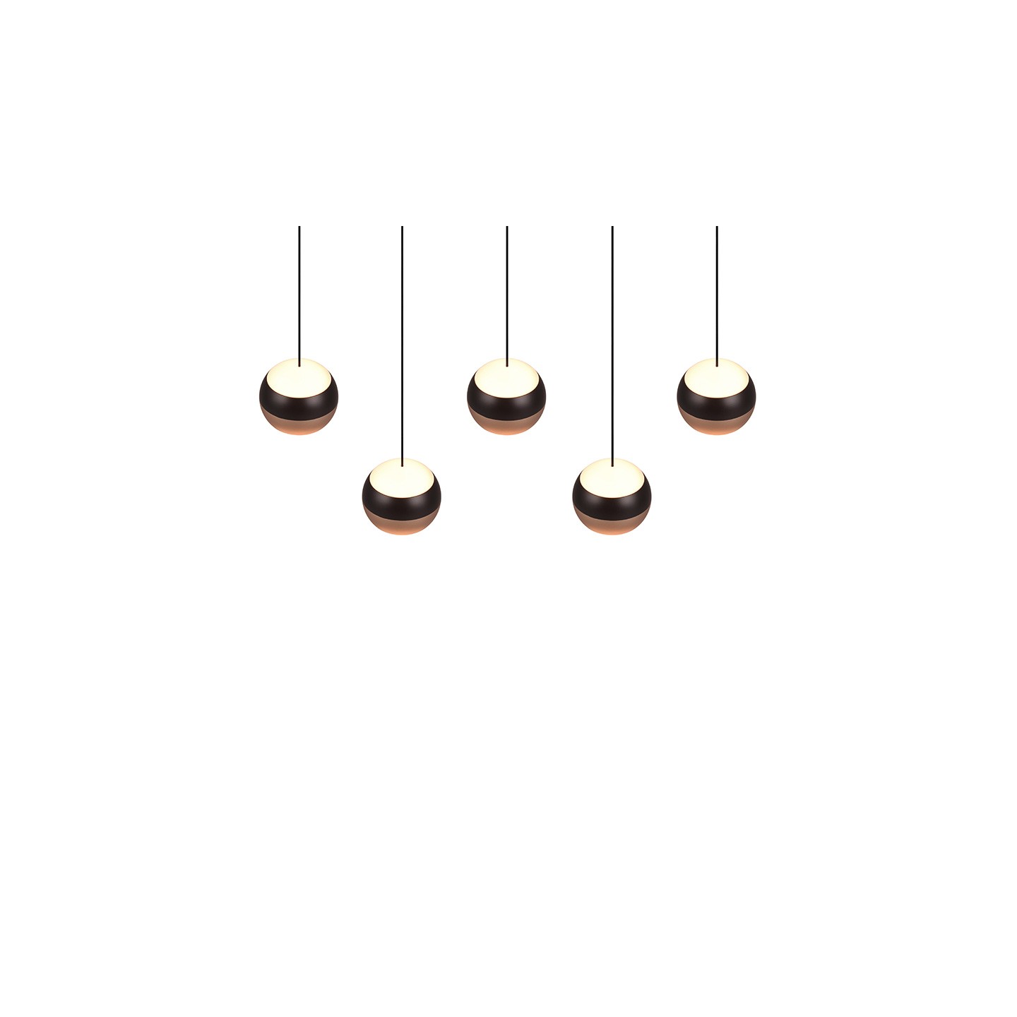 Suspension boule design ORBIT 5 LAMPES, finition nickel ou cuivre