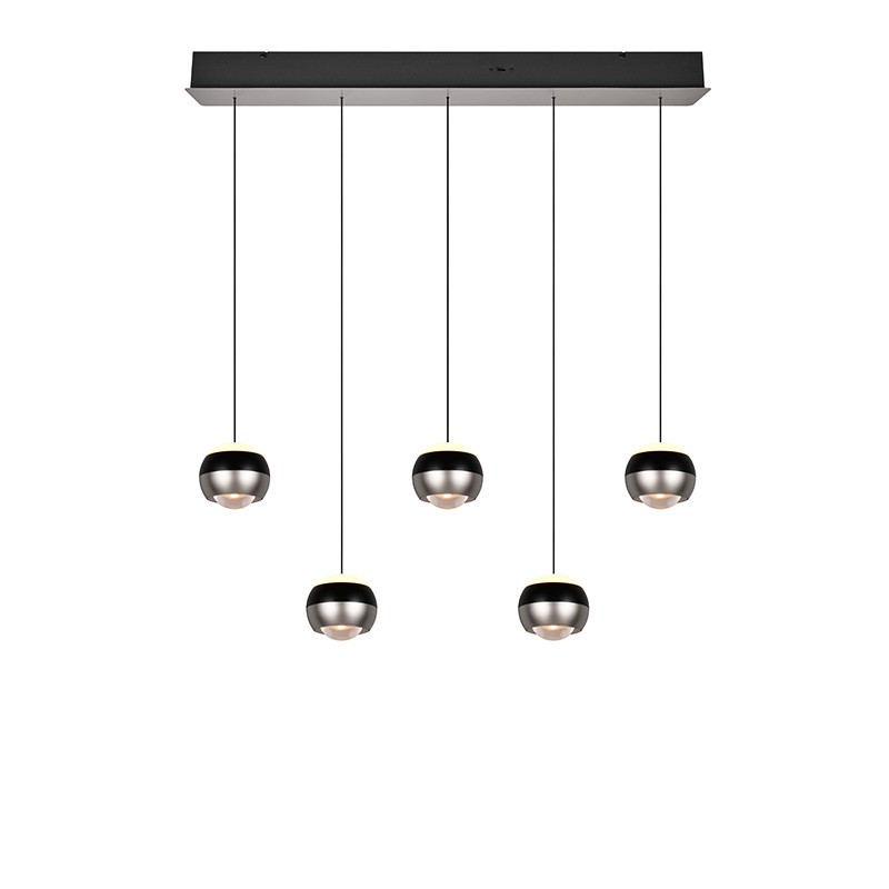Suspension boule design ORBIT 5 LAMPES, finition nickel ou cuivre