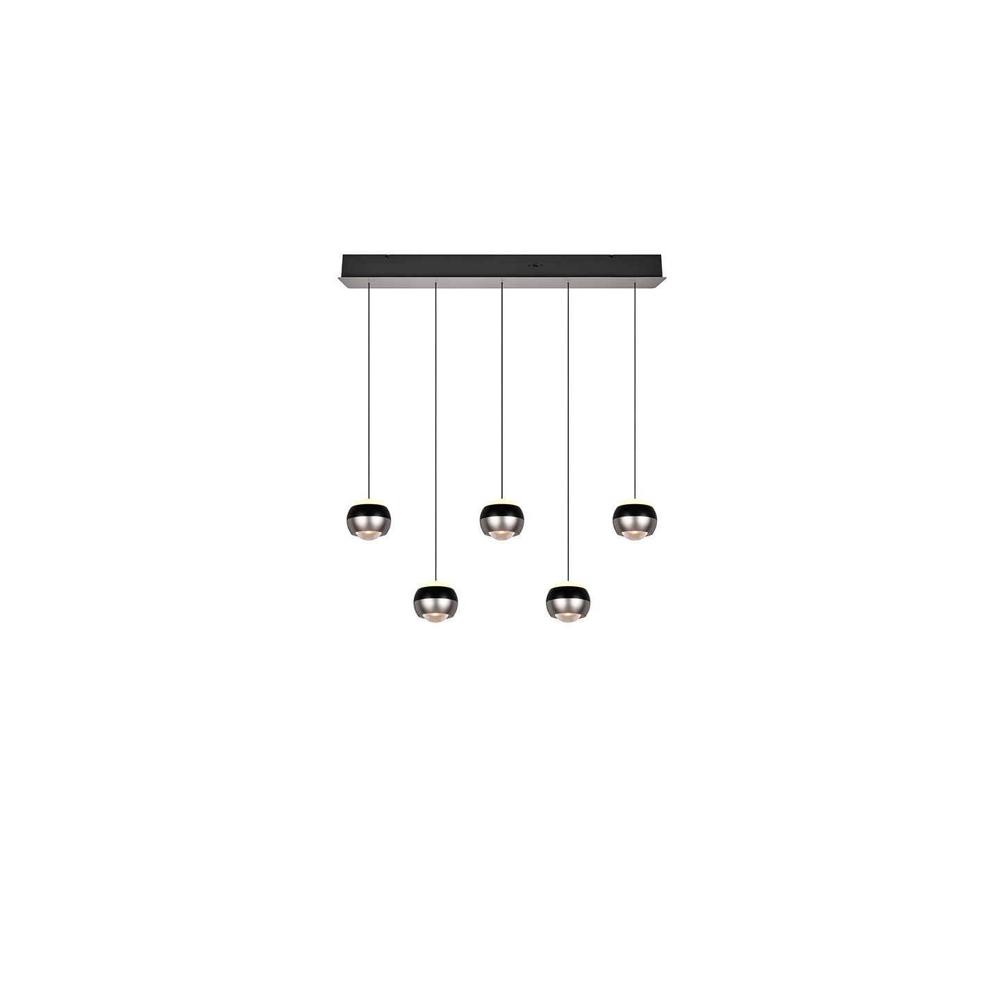 Suspension boule design ORBIT 5 LAMPES, finition nickel ou cuivre