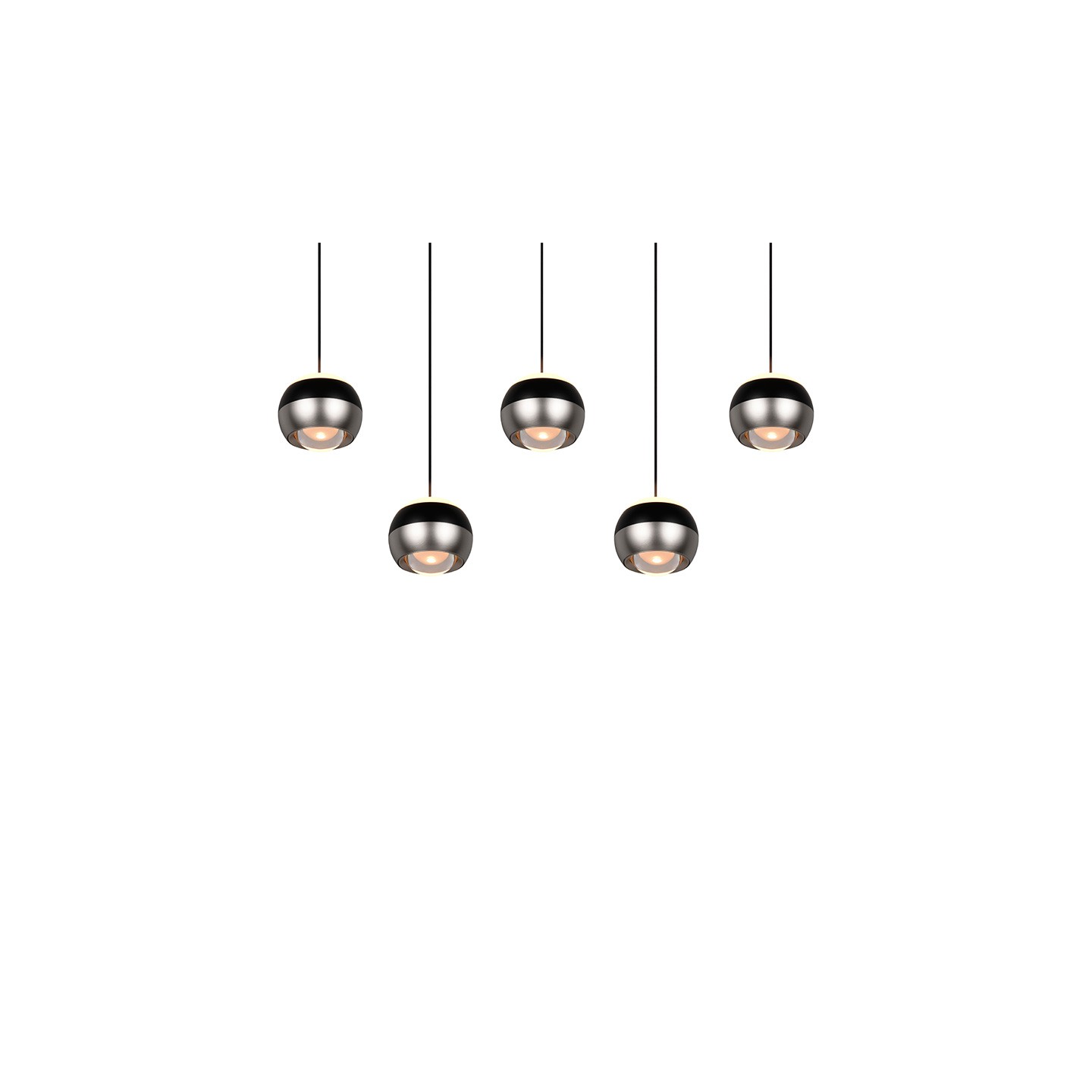 Suspension boule design ORBIT 5 LAMPES, finition nickel ou cuivre