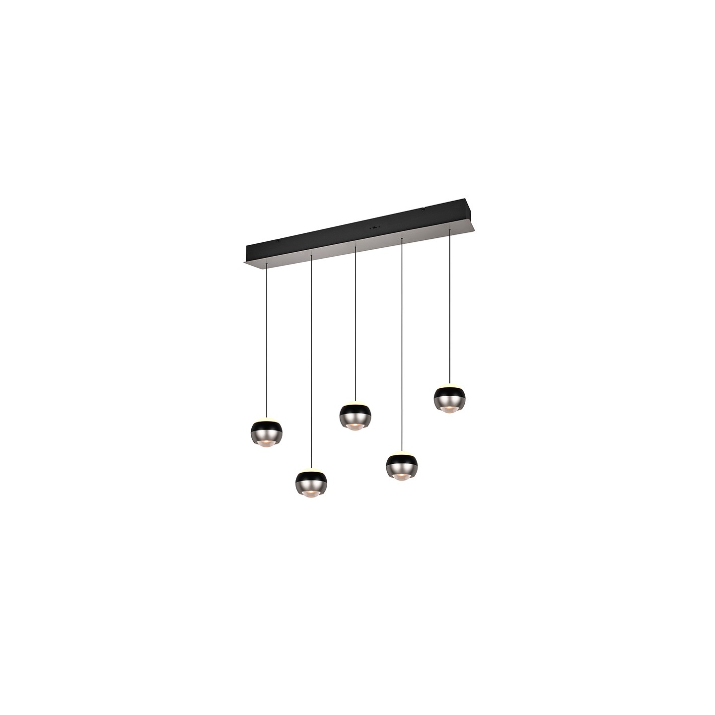 Suspension boule design ORBIT 5 LAMPES, finition nickel ou cuivre