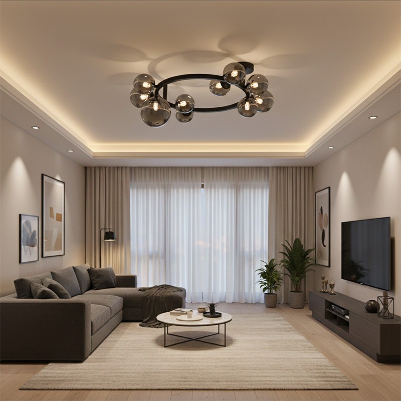 Plafonnier boule en verre PERLAGE, 3 finitions