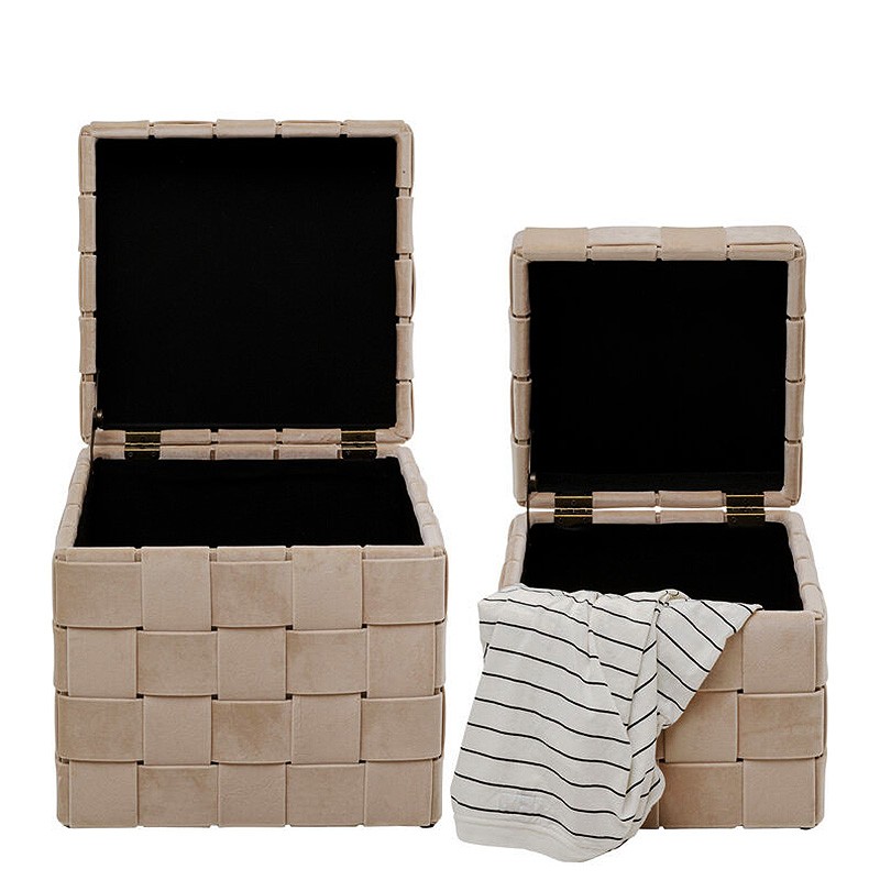 Tabouret coffre rangement WEAVE beige, 2 tailles
