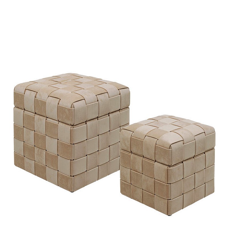 Tabouret coffre rangement WEAVE beige, 2 tailles