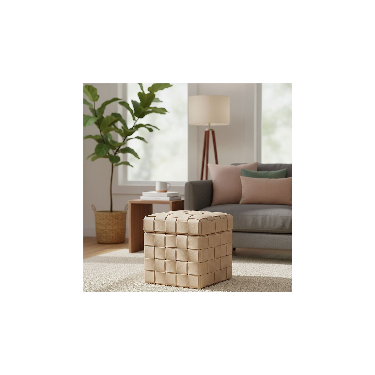 Tabouret coffre rangement WEAVE beige, 2 tailles