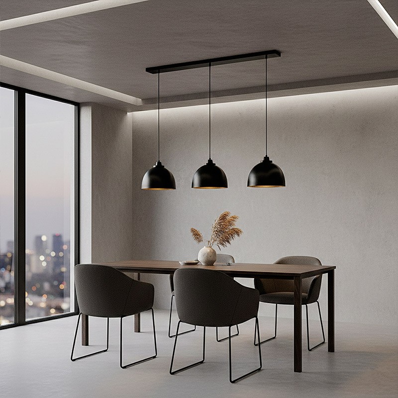 Luminaire 3 suspensions KYLIE noir mat et or