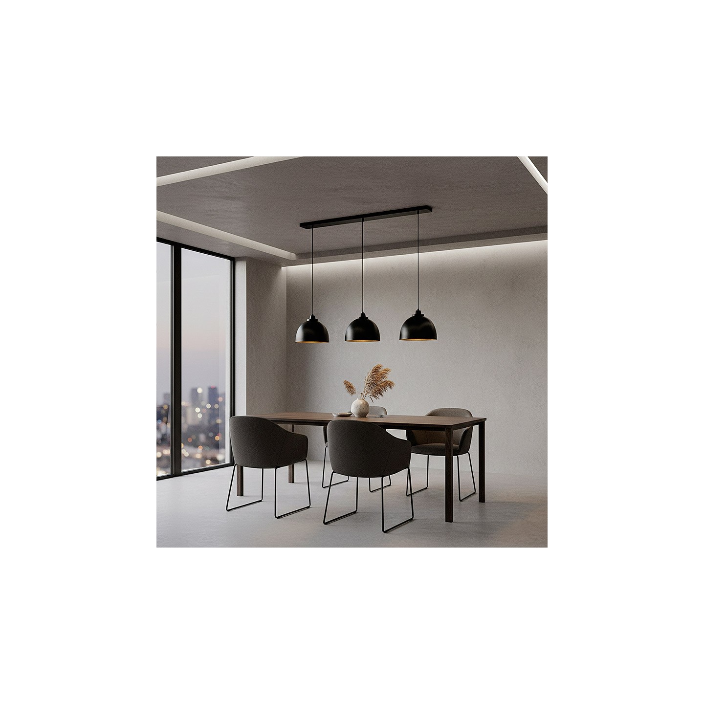 Luminaire 3 suspensions KYLIE noir mat et or