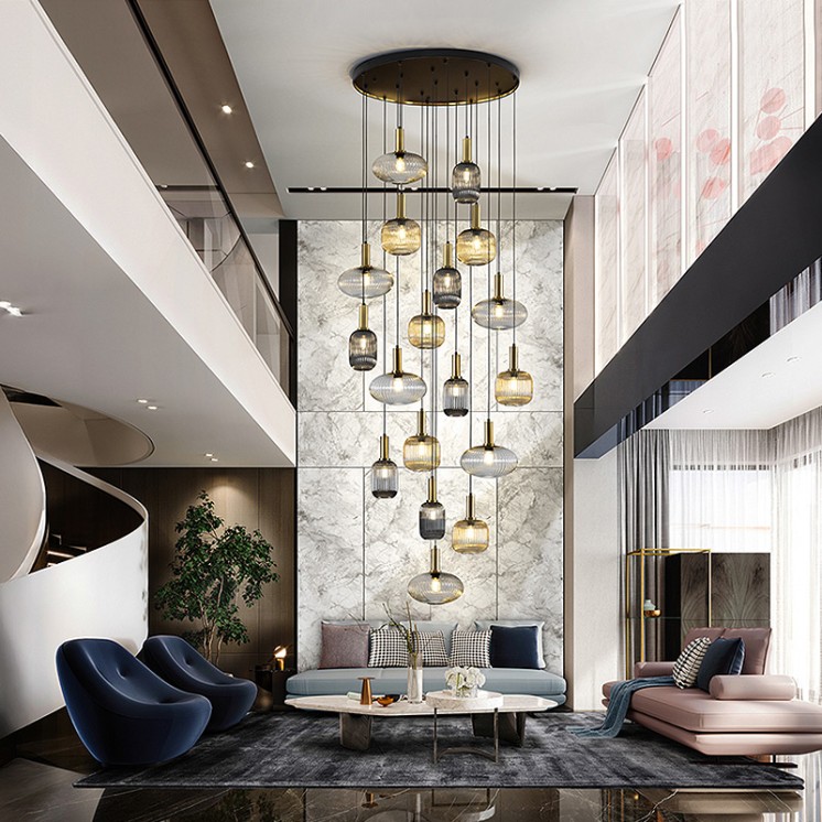 Grand lustre pour plafond haut NORMA 18 lumières