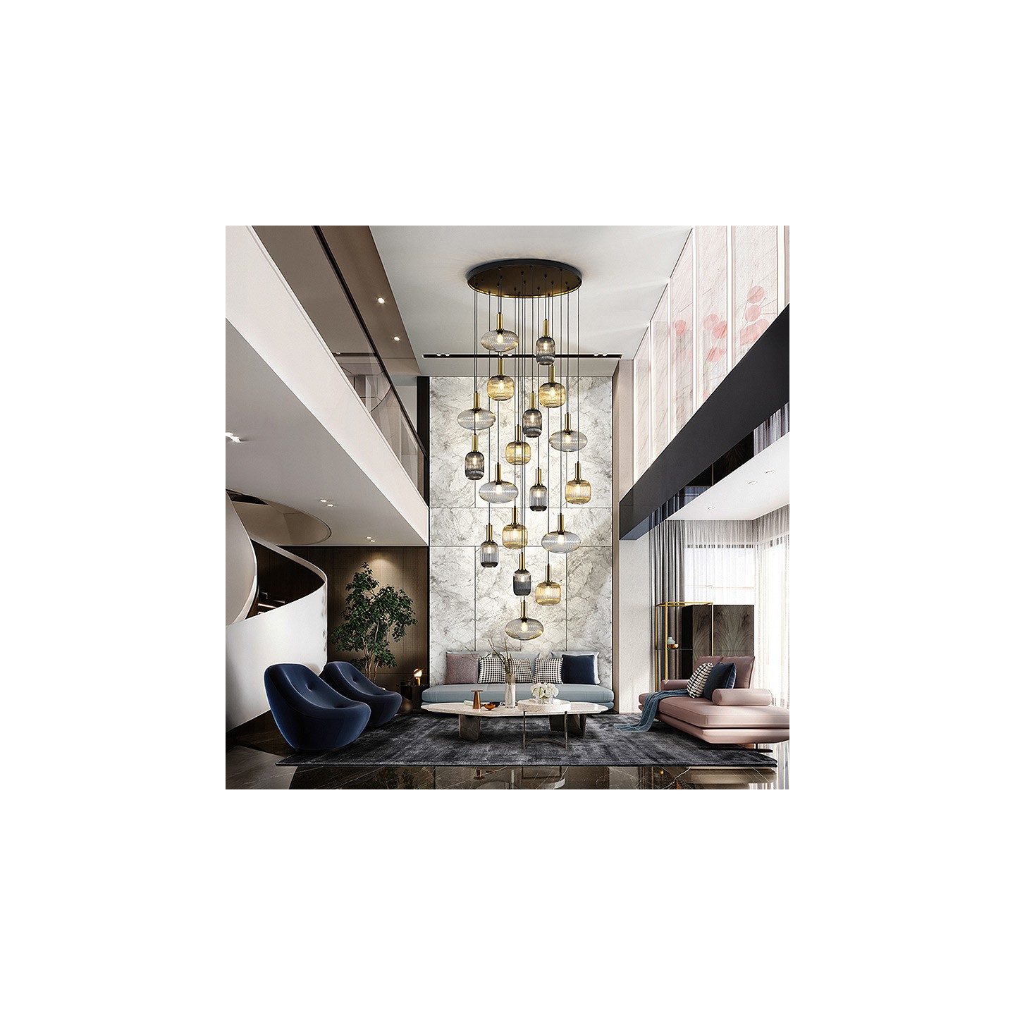 Grand lustre pour plafond haut NORMA 18 lumières