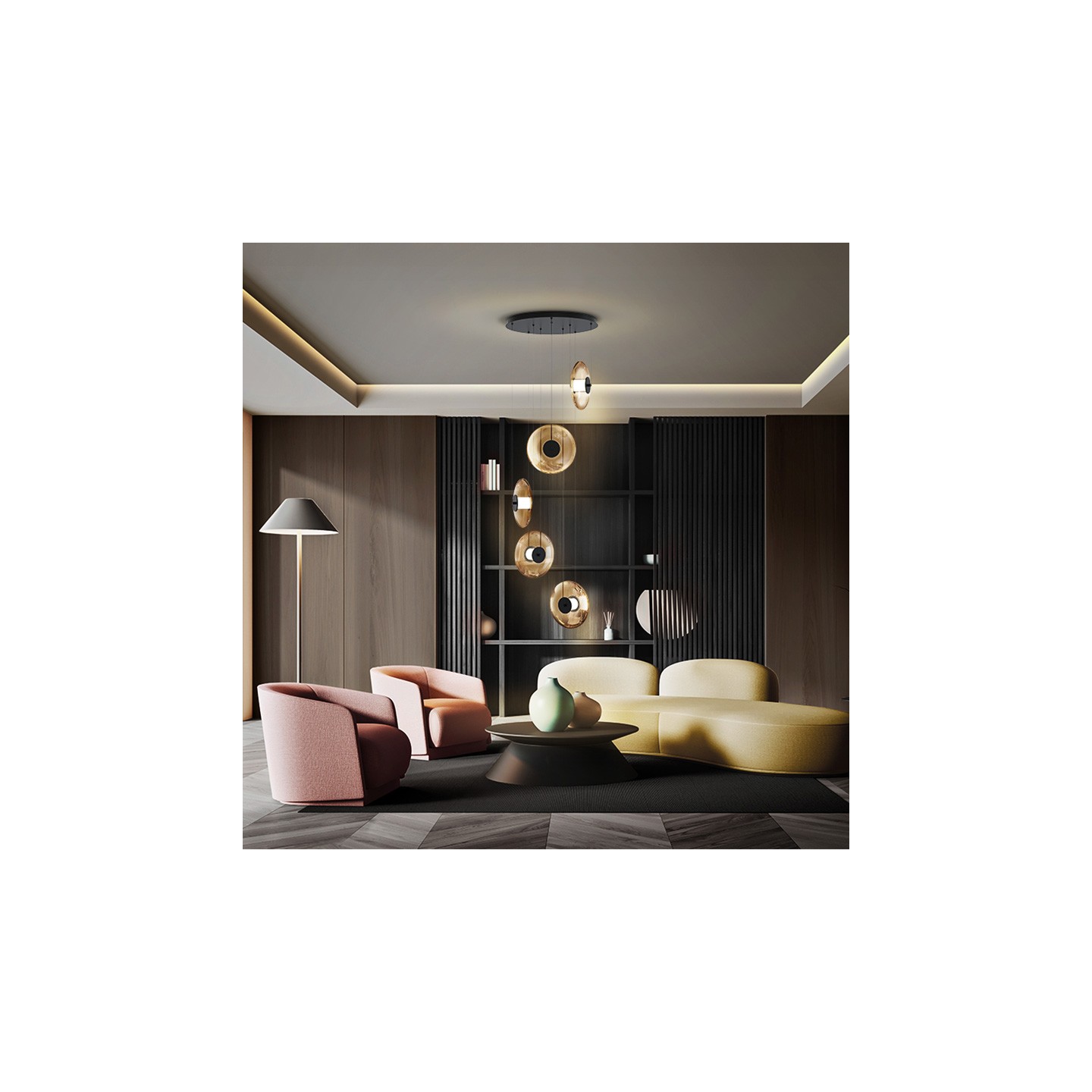 Luminaire plafond haut DIABOLO noir et or