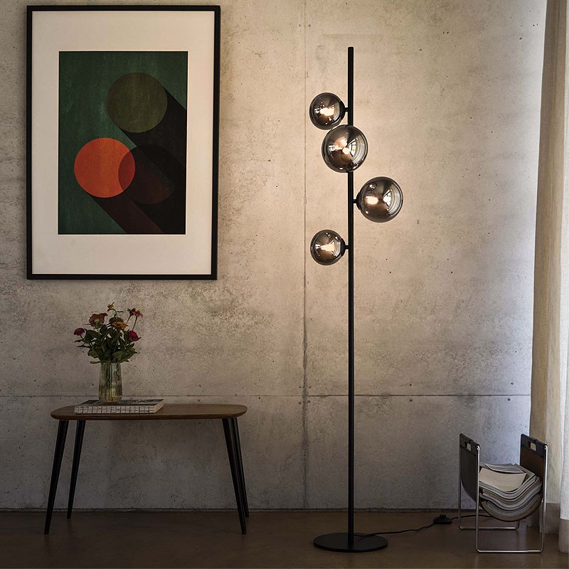 Lampadaire boule en verre PERLAGE, 3 finitions
