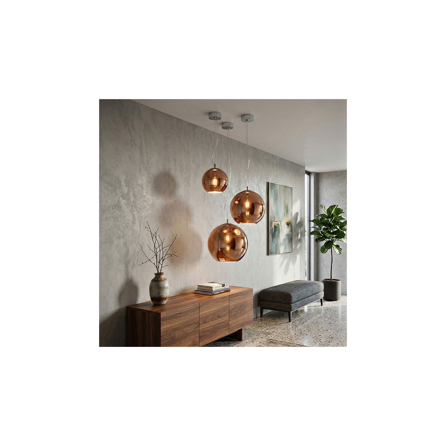 Luminaire en verre soufflé NEMO CUIVRE, 3 diamètres