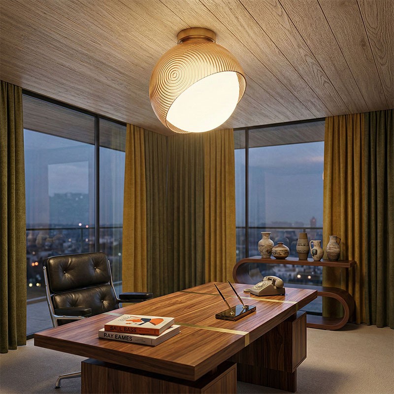 Plafonnier boule en verre BLOOM noir ou ambre, 2 tailles