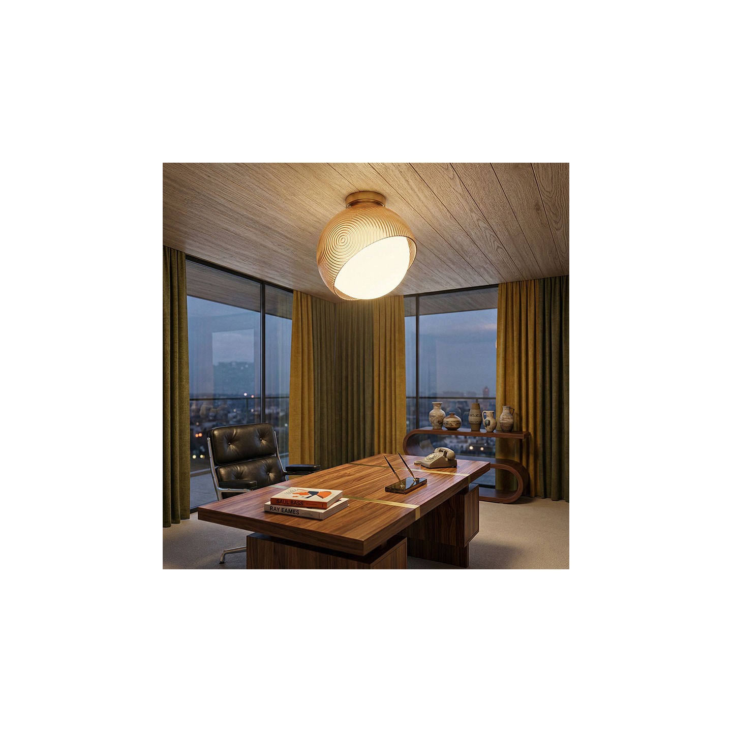 Plafonnier boule en verre BLOOM noir ou ambre, 2 tailles