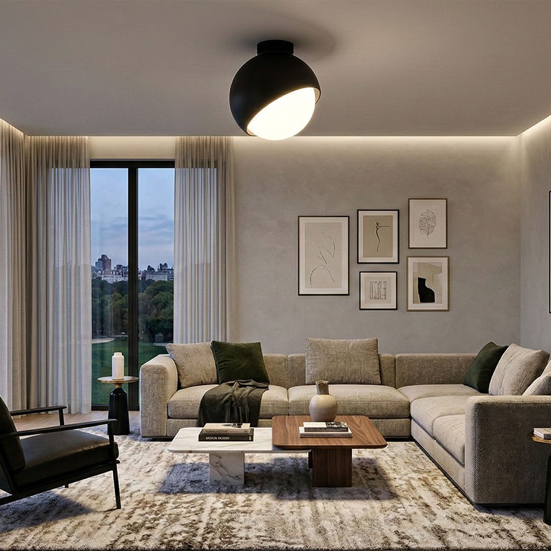 Plafonnier boule en verre BLOOM noir ou ambre, 2 tailles