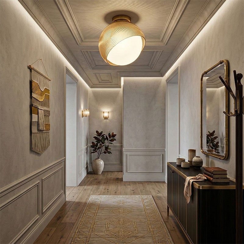 Plafonnier boule en verre BLOOM noir ou ambre, 2 tailles