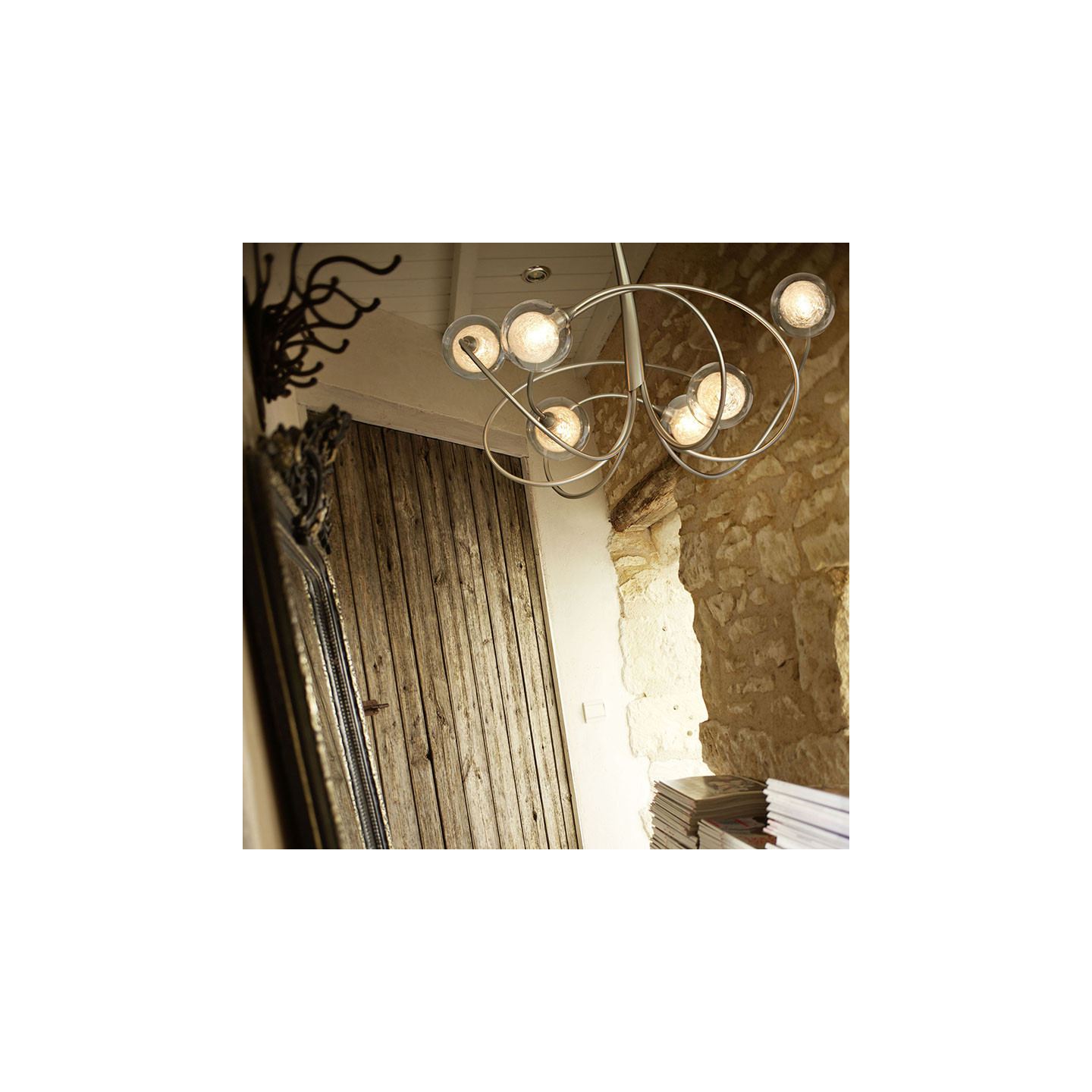 Lustre pour salle à manger NIOBE 6 LUMIÈRES AVEC VERRES S100, 3 finitions CVL Manufacture