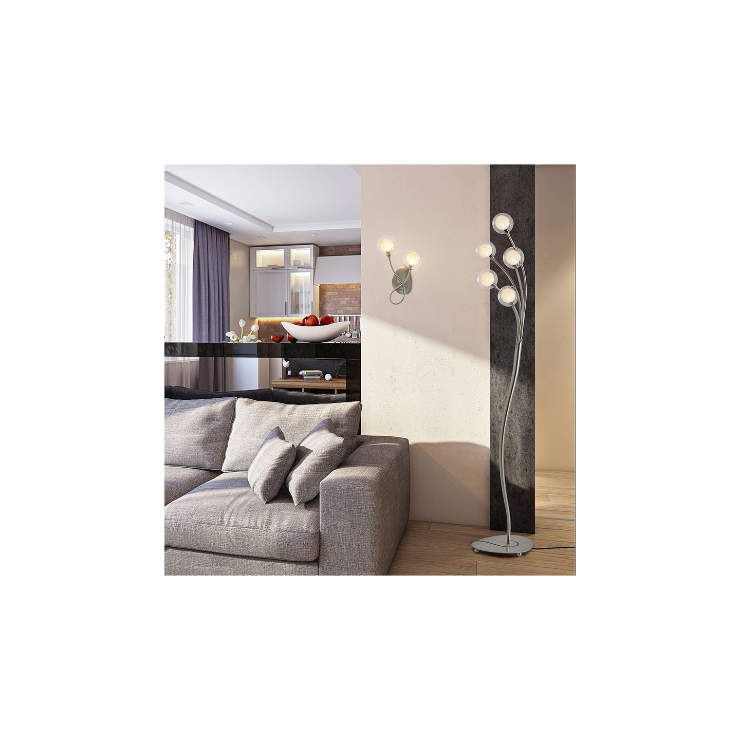 Lampadaire boules CIRCÉ 5 LAMPES AVEC VERRES S100, 3 finitions CVL Manufacture